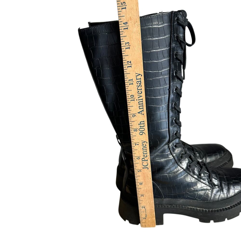 Zara Black Croc Embossed Combat Boots Platform Lug Sole Lace Up EU 39 US 8 - Picture 4 of 12